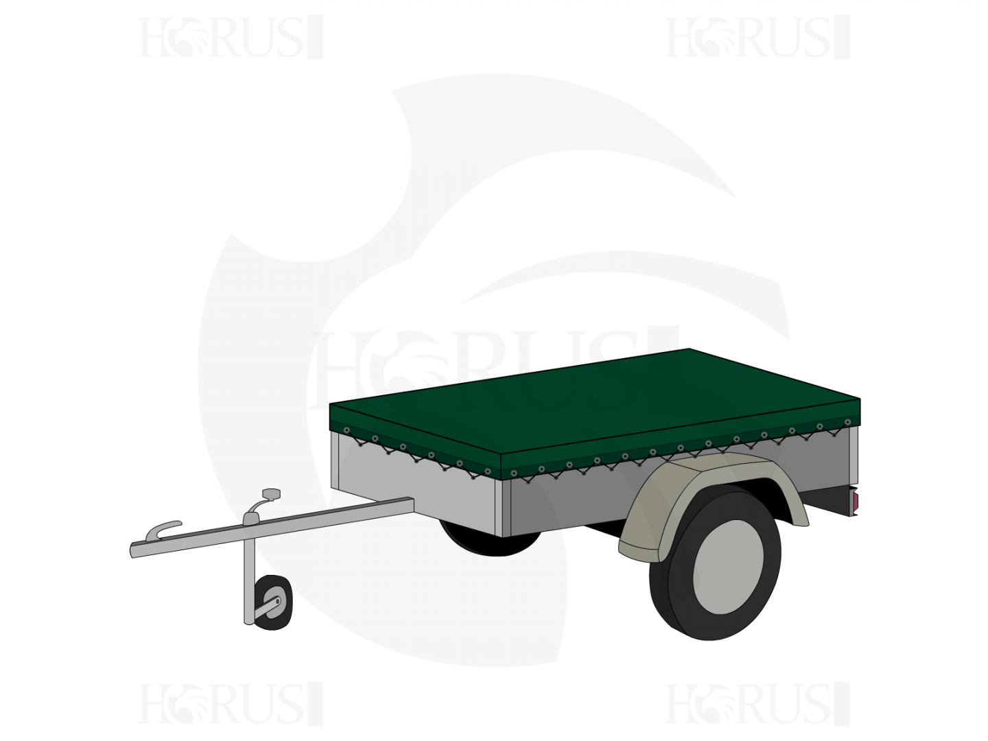 Bâche pour remorque bagagère Basse droite en Protect cover 705 670gr/m², toile PVC Etanche Vert sapin