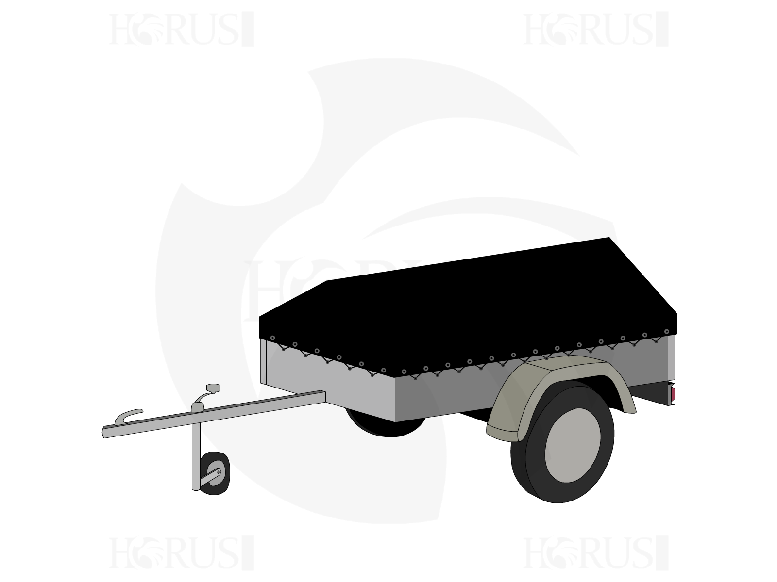 Bâche pour remorque bagagère Basse flèche en Protect cover 705 670gr/m², toile PVC Etanche Noir RAL 9005
