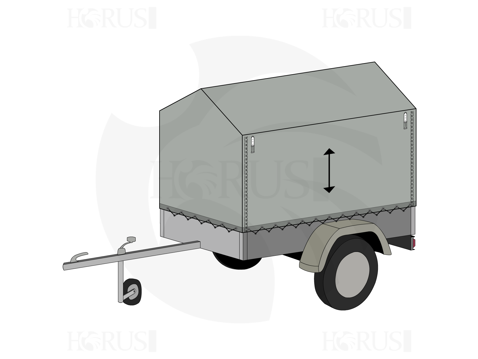 Bâche pour remorque bagagère Haute flèche en Protect cover 705 670gr/m², toile PVC Etanche Gris clair RAL 7038