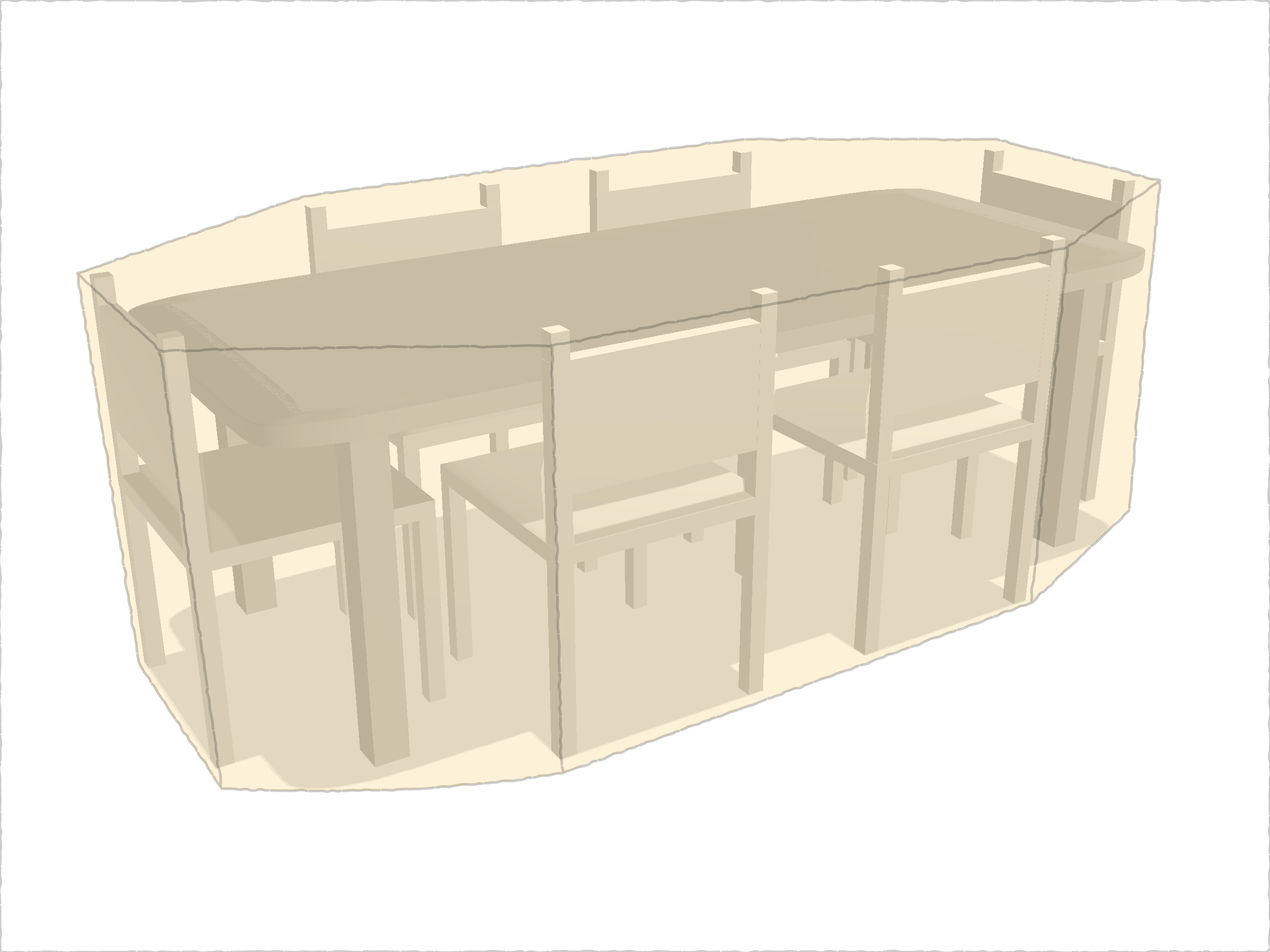 Table de jardin rectangle avec chaises en Protect cover 705 670gr/m², toile PVC Etanche Beige ral 1015