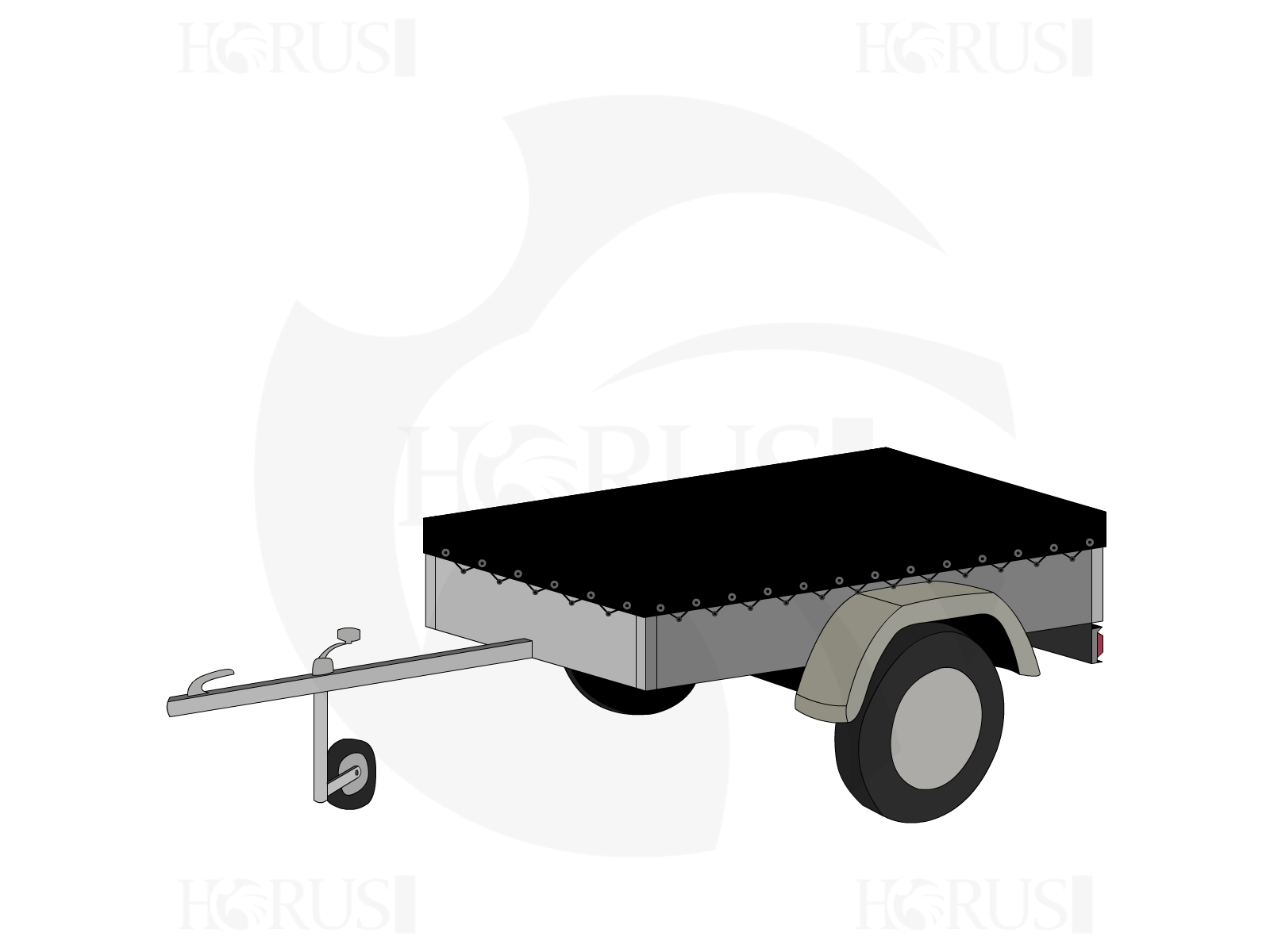 Bâche pour remorque bagagère Basse droite en Protect cover 705 670gr/m², toile PVC Etanche Noir RAL 9005