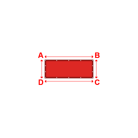 Bâche plate rectangle sur mesure en Membrane PVC 670gr/m² Rouge RAL 3002 - 1.62x0.62m