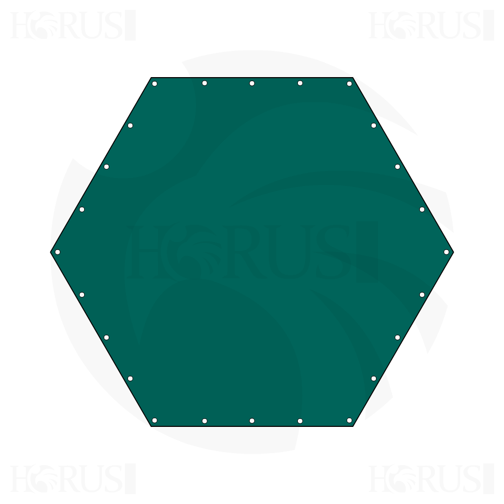 Bâche plate hexagonale regulier en Membrane PVC 670gr/m² Vert industrie RAL 6026 d'une dimension de 1.19m