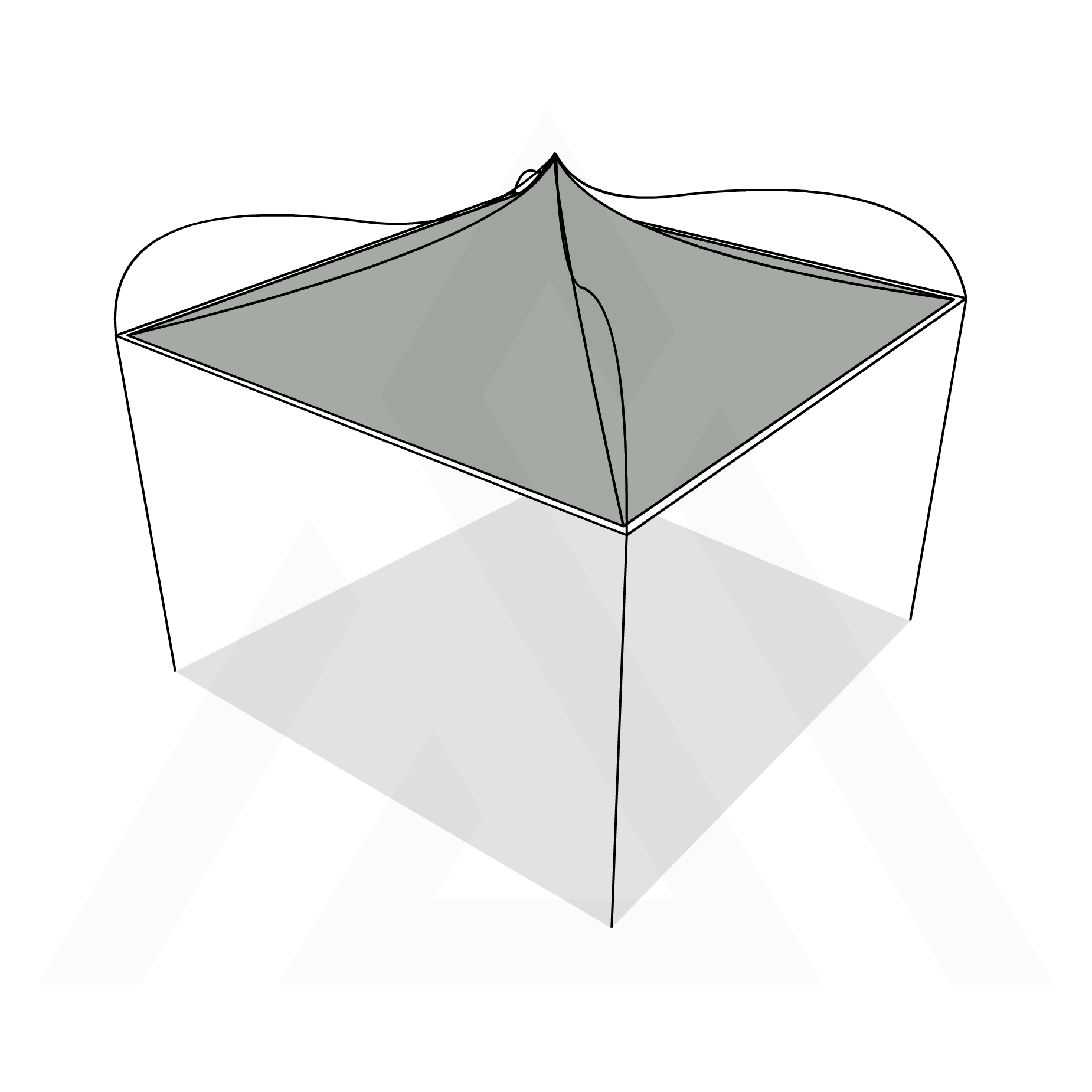 Bâche tonnelle carrée 4 pentes suspendue en Membrane PVC 670gr/m² Gris clair RAL 7038 - 3.49x3.49m