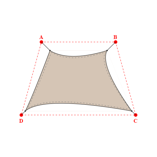 Voile d'ombrage trapèze en Soltis Perform 92 Beige Sablé 92-2135 - 3,69x4,09x6,89x4,09m