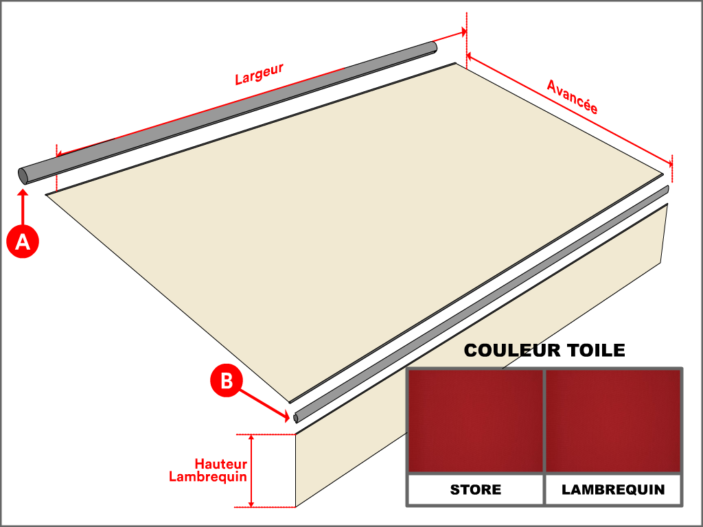 Toile pour store banne Dickson Orchestra Unicolore U412 Piment Piqué - 2.8x2m - remplacement toile de store banne