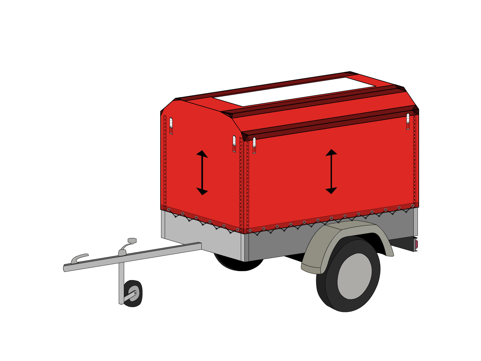 Bâche pour remorque bagagère Pan coupé en Membrane PVC 670gr/m² Rouge RAL 3002