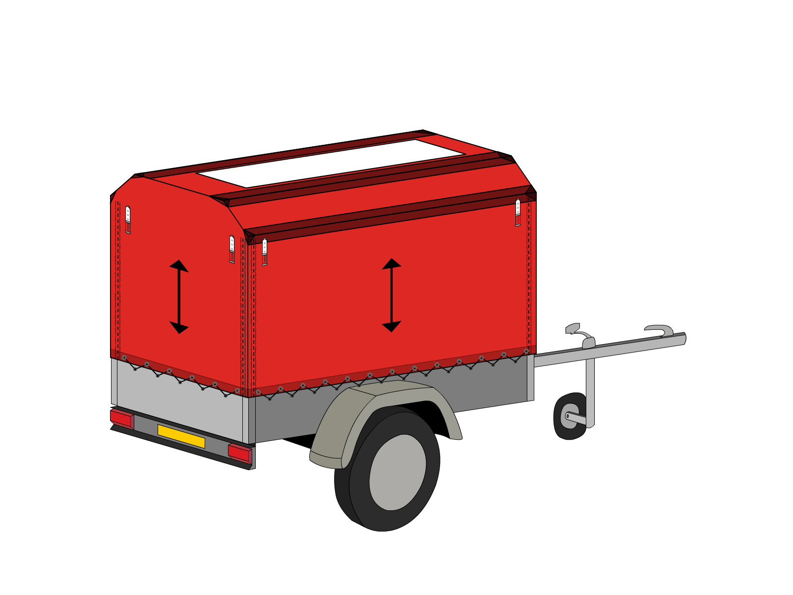 Bâche pour remorque bagagère Pan coupé en Membrane PVC 670gr/m² Rouge RAL 3002