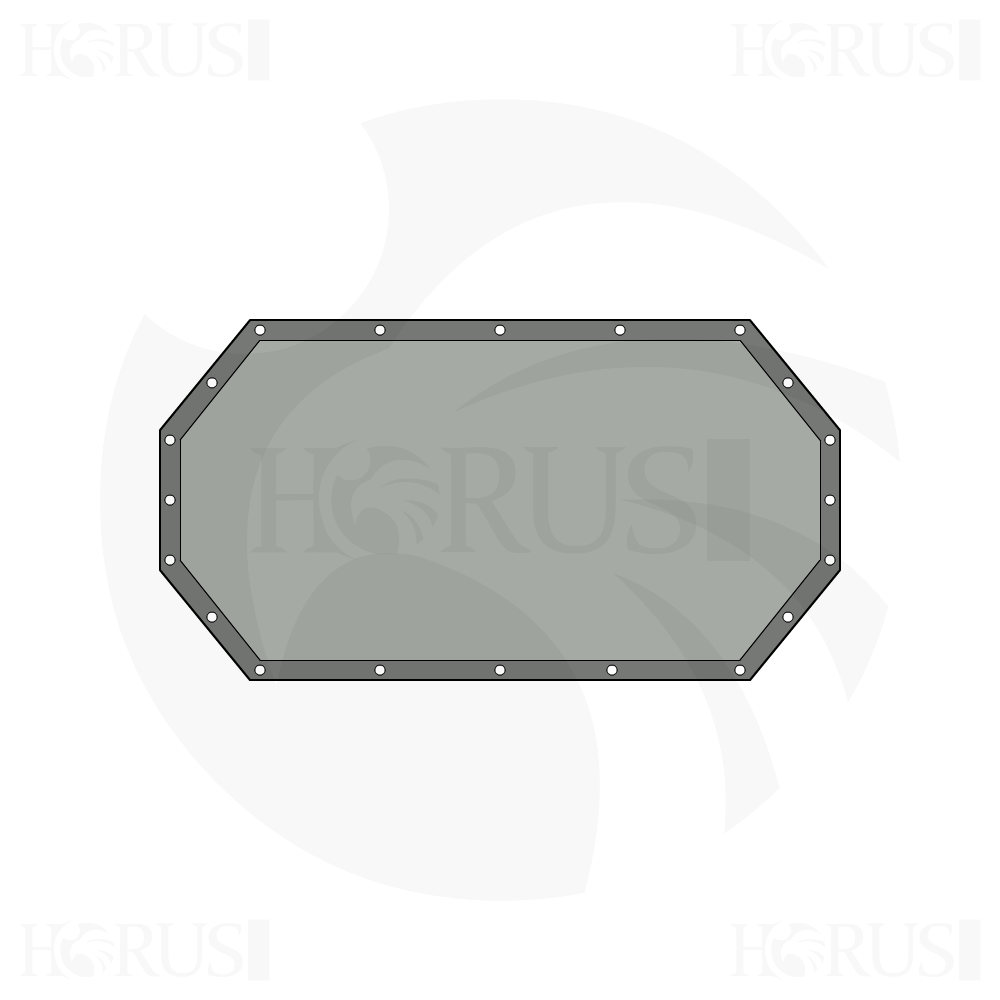 Bâche plate octogonale en Membrane PVC 670gr/m² Gris clair RAL 7038 d'une dimension de 7.4x4.6000000000000005m