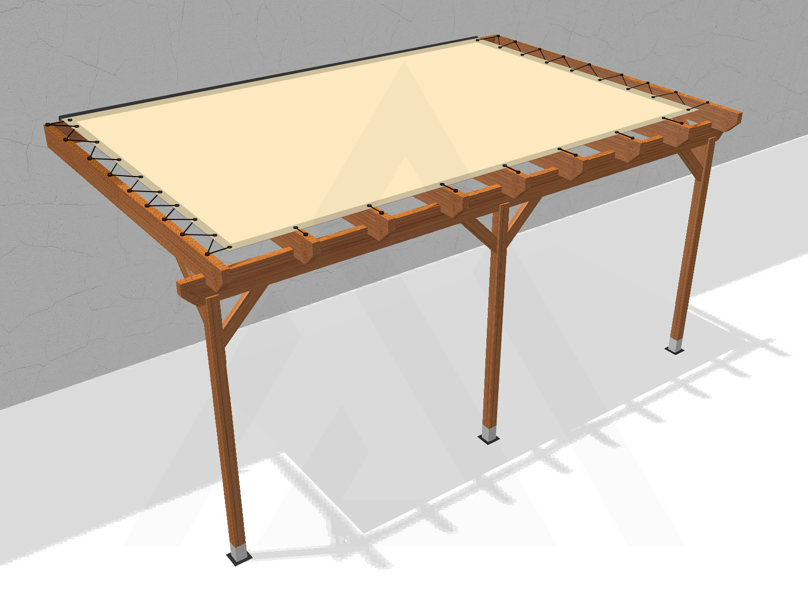 Bâche pour pergola bois murale avec débord en Membrane PVC 670gr/m² Beige ral 1015