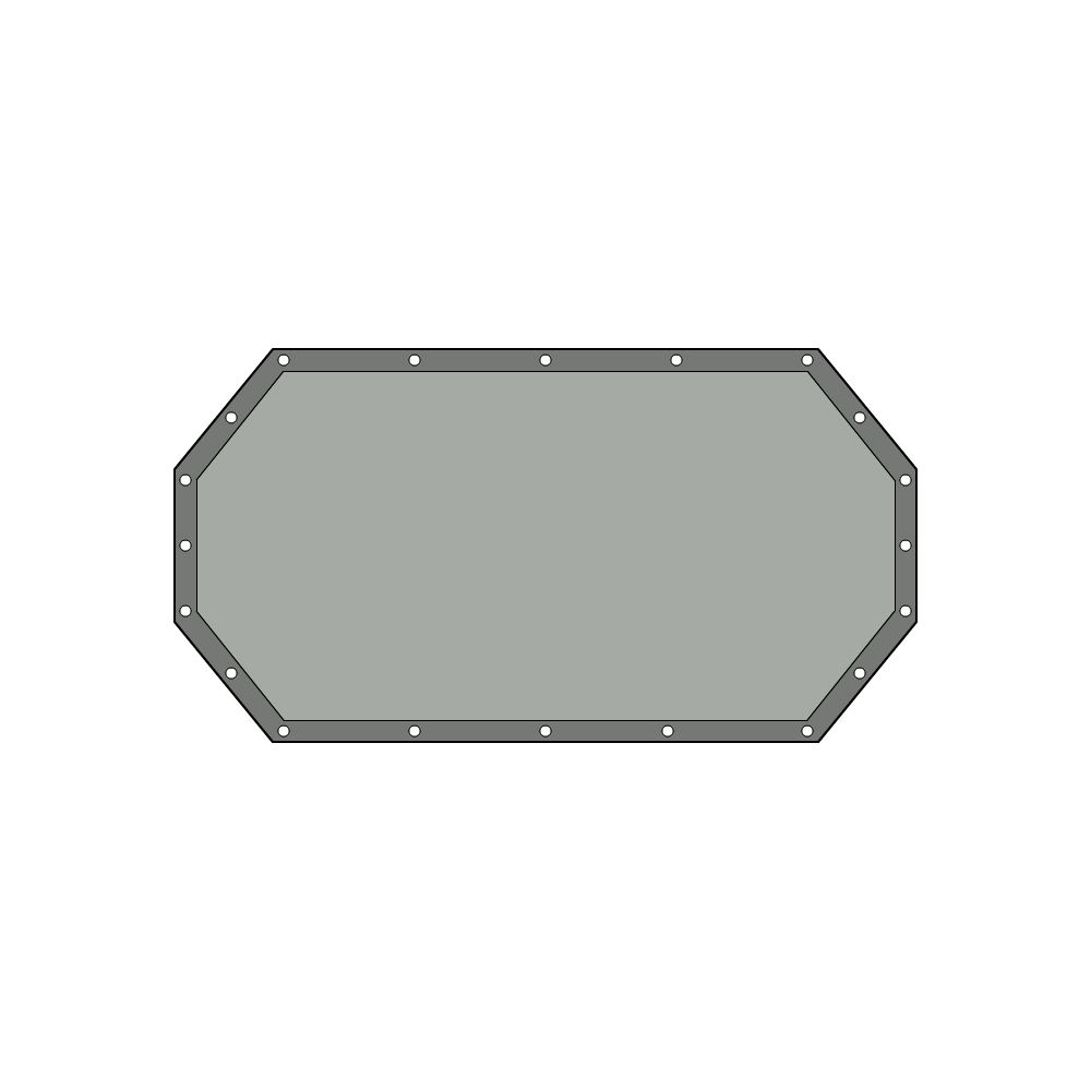 Bâche plate octogonale en Membrane PVC 670gr/m² - Etanche Gris clair RAL 7038 d'une dimension de 4x1.5m