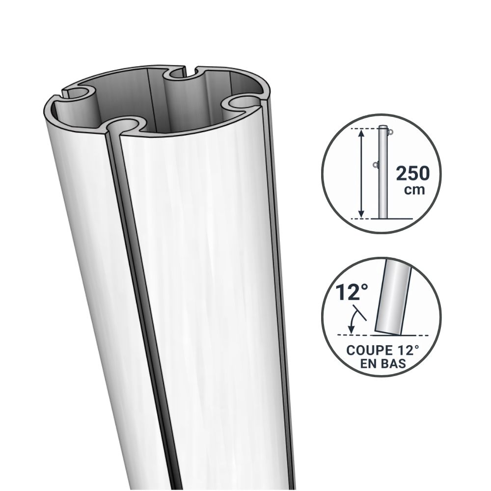Mât aluminium anodisé Standard 2,50 coupé à 12°