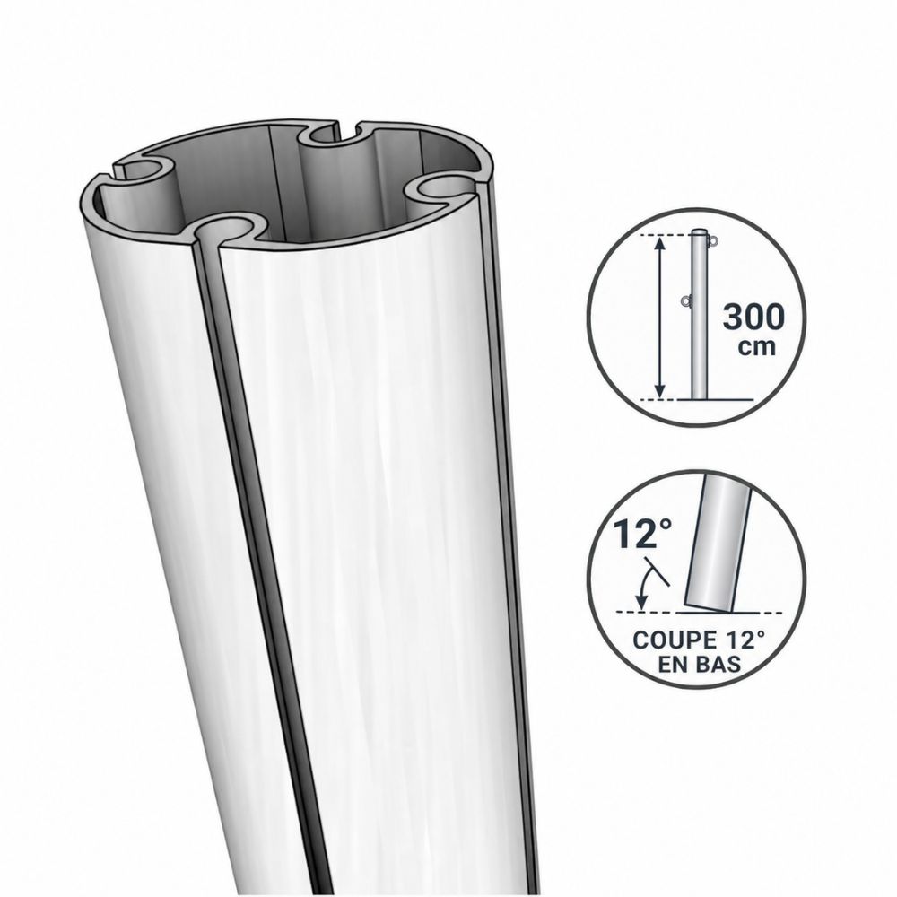 Mât aluminium anodisé Standard 3m coupe droite