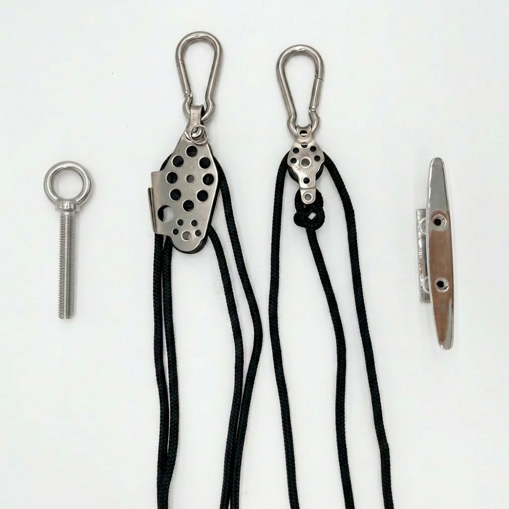 Kit Fixation murale palan (Piton M10 + Palan mur + Taquet plat inox mur)