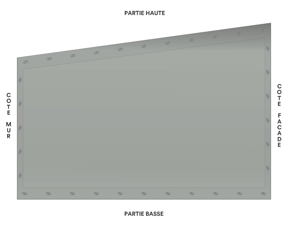 Bâche de joue droite pour terrasse de mobil-home sur mesure 300 × 210/180 cm – Protect 670